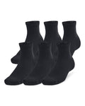 UA Training Cotton Unisex 6-Pack Quarter Socks - Black