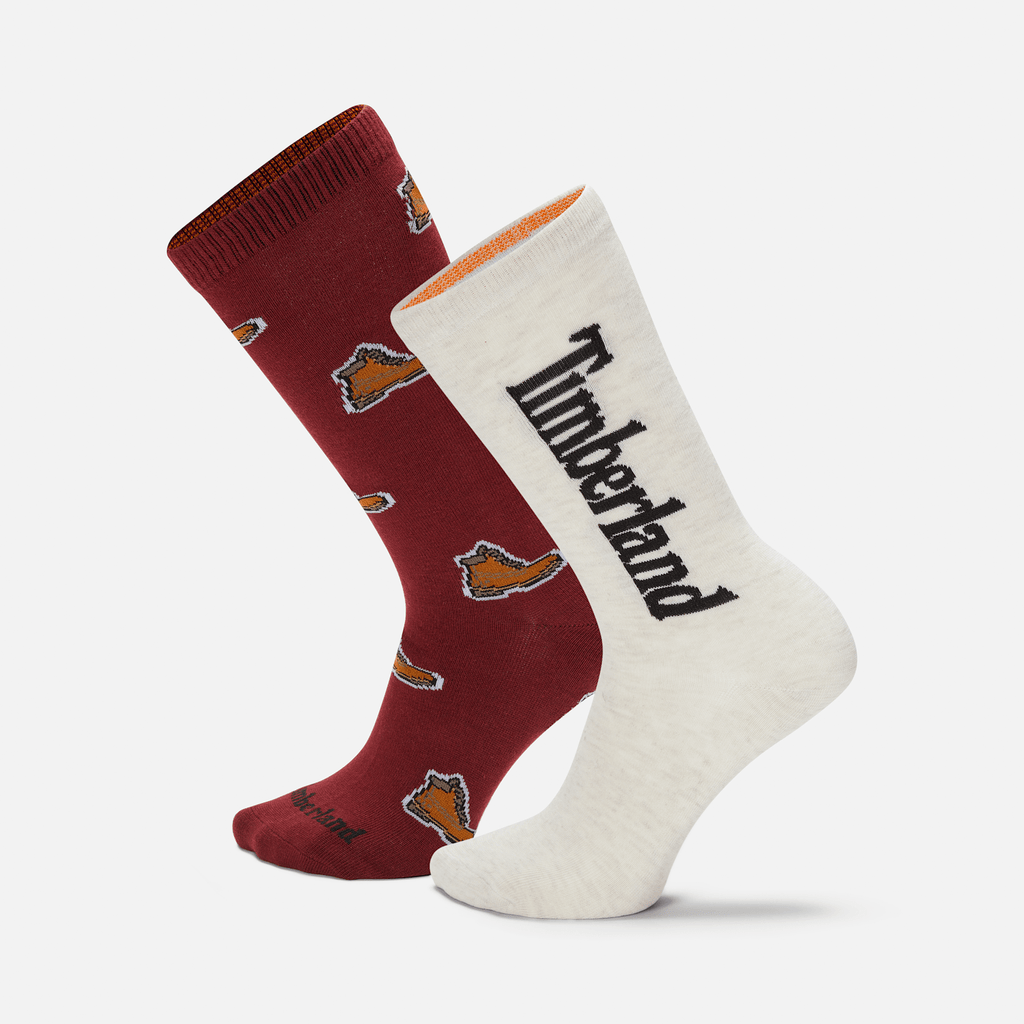 2Pack Timberland All Over Print Crew Sock TBL Wine Red HERO