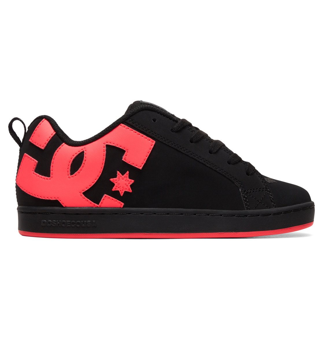 Channel true ’90s style with the Women’s Court Graffik Shoes by DC Shoes, featuring a bold red DC logo on the side, black laces, a red sole, and chunky black design.