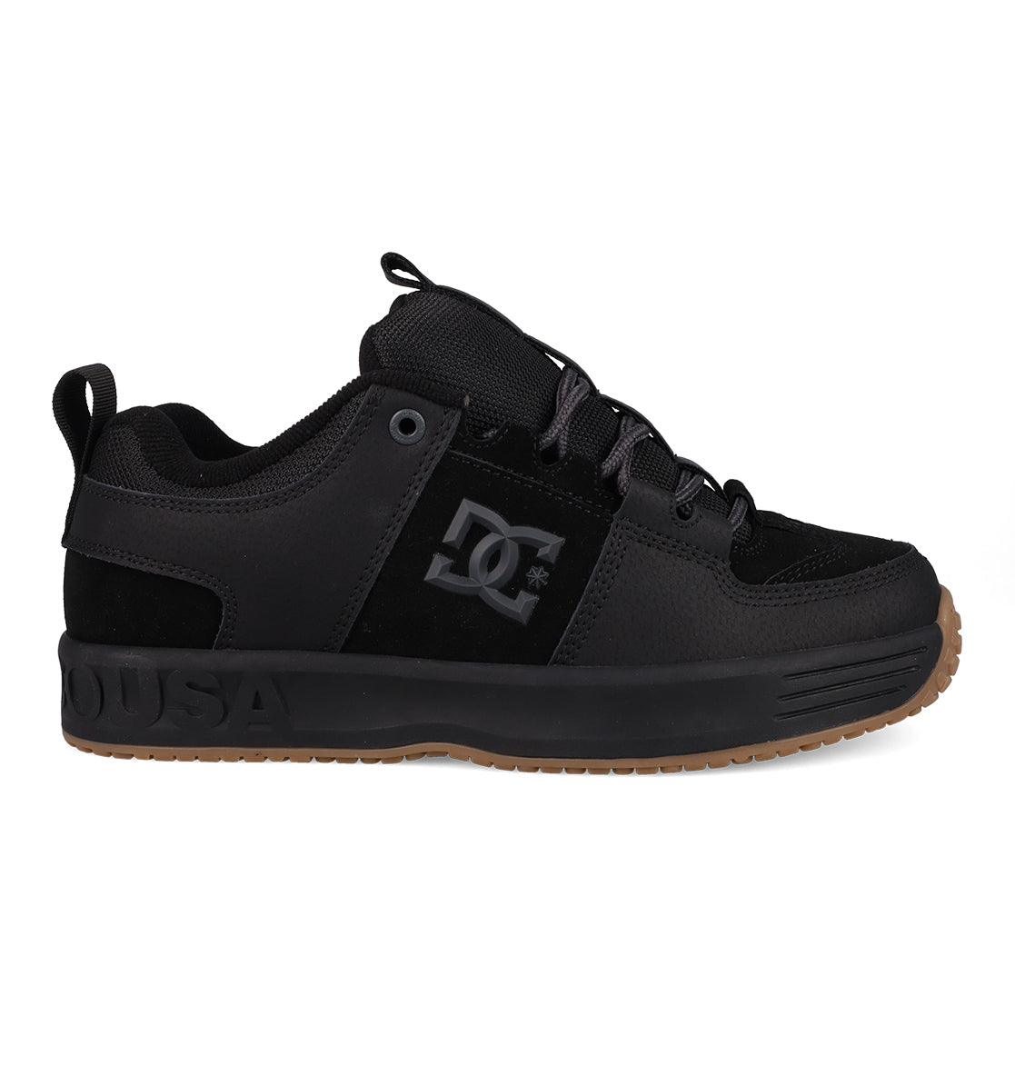 The Men's Lynx OG Shoes by DC Shoes feature a black mesh and leather upper, gum sole, DC logo on the side, black laces, heel pull tab, and are inspired by the Lynx—perfect for skateboarding.