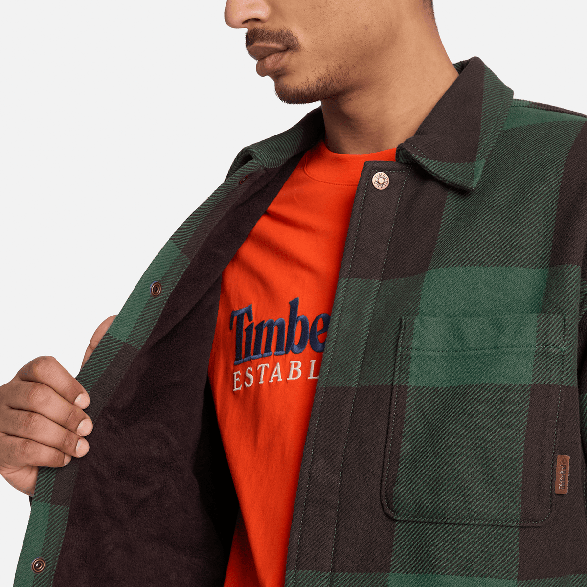 Mens FleeceLined Checkered Overshirt TBL Dark Brown ALT3