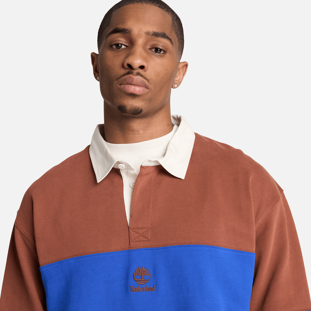 Mens Rugby Polo Sweatshirt TBL BrownBlue Stripe ALT3