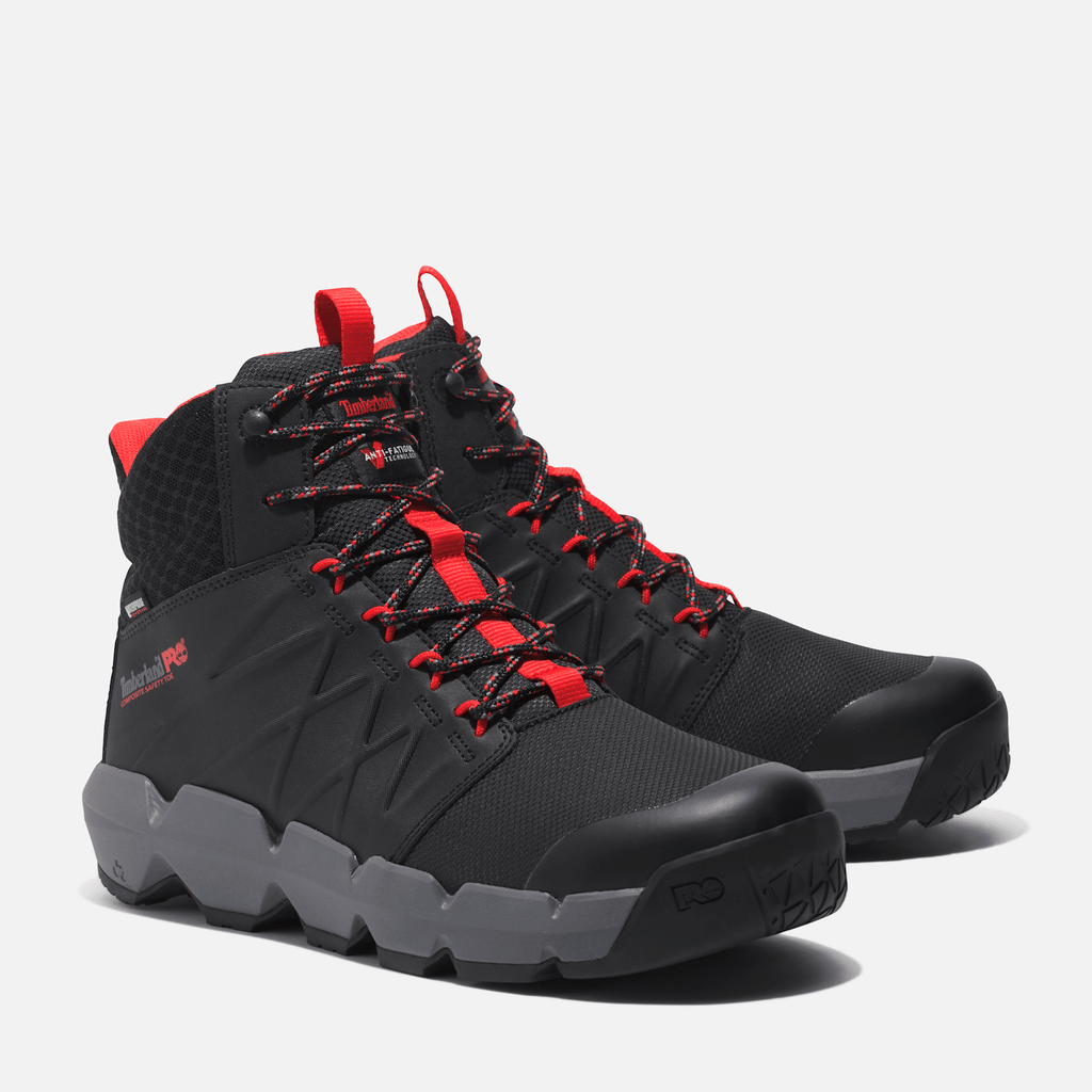 Mens Timberland PRO Morphix Outdoor 6 Waterproof CompToe Work Boot TBL BlackRed ALT4