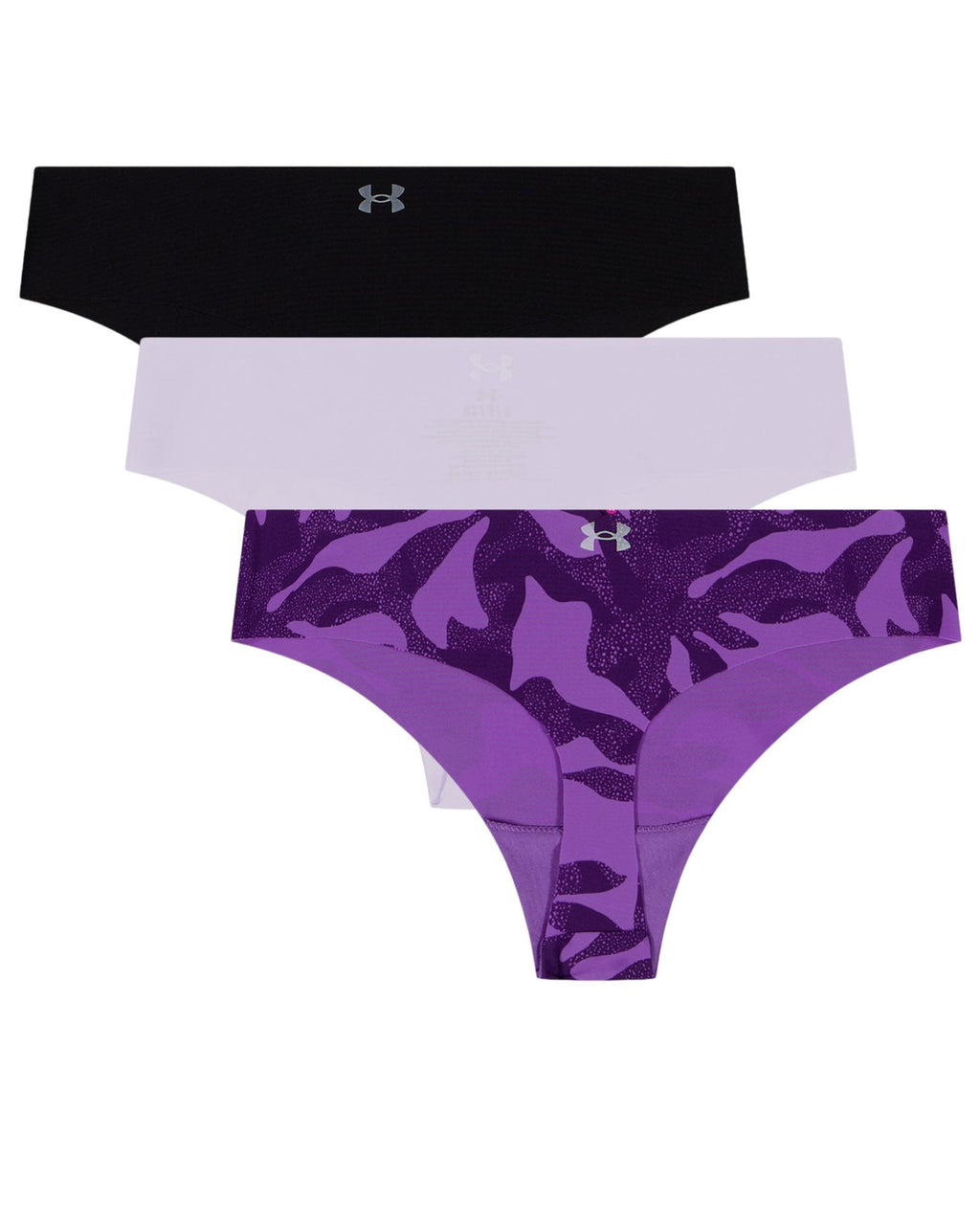 UA Essential Stretch Women's 3-Pack Printed No Show Thong - Purple