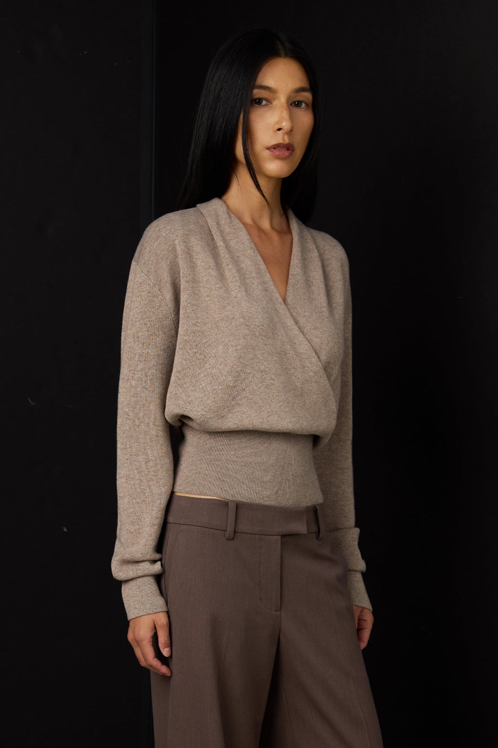 DRAPED WRAP KNIT SWEATER