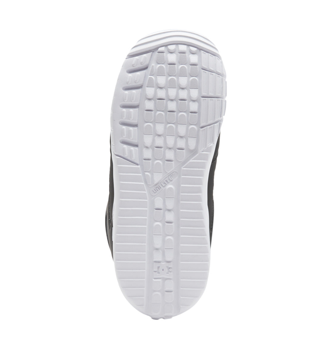 The image displays the white, textured rubber sole of a DC Shoes Women’s Phase BOA® Snowboard Boot, seen from below against a plain white background. The sole is designed with an array of rectangular and square tread patterns for enhanced grip, complementing the secure fit delivered by the advanced BOA® Fit System.