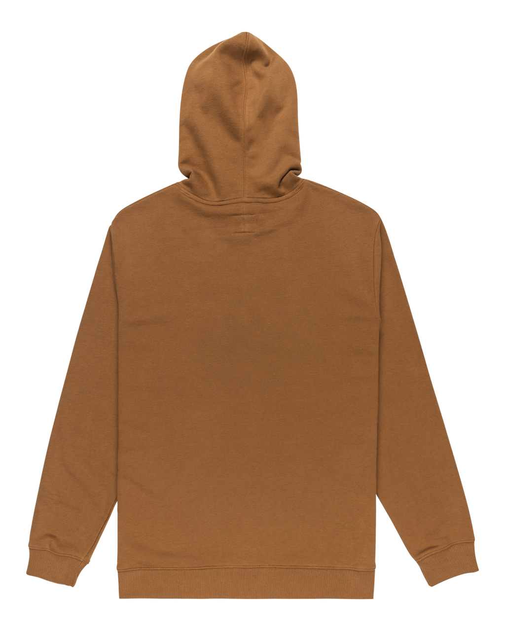 A Men’s DC Star Hoodie by DC Shoes in plain brown is laid flat, displaying the back side with long sleeves, soft fleece fabric, and a relaxed fit.